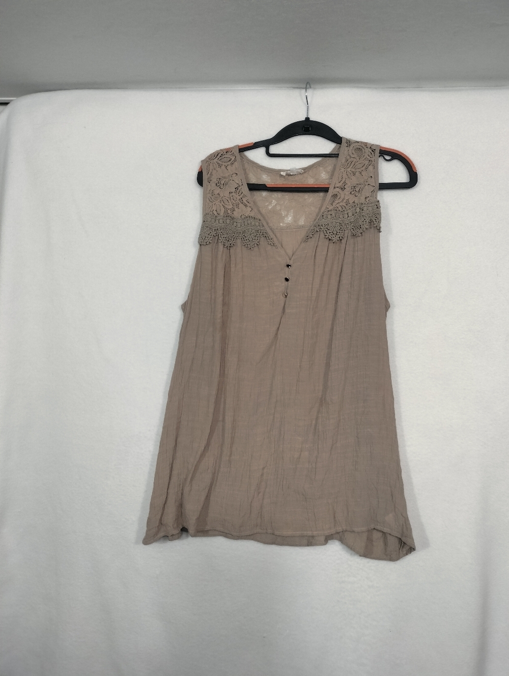 Siren Lily Lace Yoke Sleeveless Tunic in Taupe